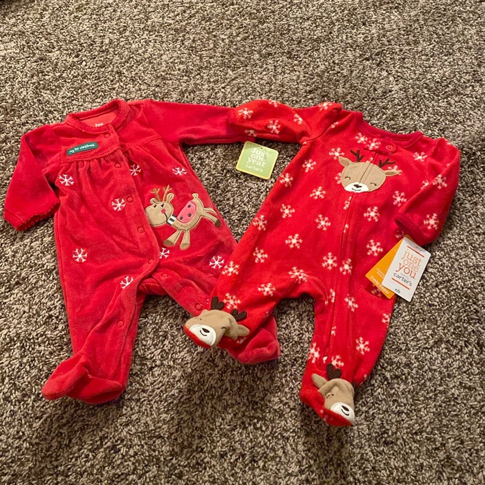 2 Carter’s NWT NB Christmas Onesies